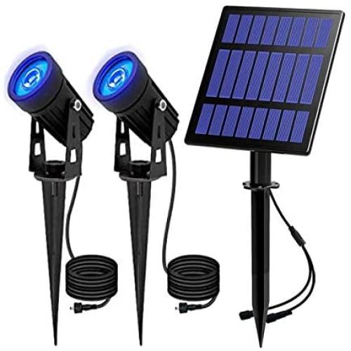 T-SUN LED Solar Spotlights 2W Dual Head LED Landscape Spotlight Outdoor IP65 Waterproof Auto ON/Off Solar Wall Lights for Garden, Yard, Driveway, Porch(Blue)