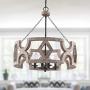 Farmhouse Wood Drum Chandelier, Cottage Burlywood Hanging Pendant Ceiling Light for Dining Room, Living Room, Foyer