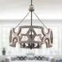 Farmhouse Wood Drum Chandelier, Cottage Burlywood Hanging Pendant Ceiling Light for Dining Room, Living Room, Foyer