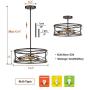 Semi Flush Mount Ceiling Light, JAZAVA 3-Light Vintage Metal Close to Ceiling Light Fixtures, Hight Adjustable Pendant Light for Kitchen, Living Room, Bedroom, Black