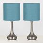 Bedside Table Lamps Modern Desk Lamp, Small Nightstand Lamps Set of 2 with Metal Base and Blue Fabric Shade for Bedroom, Office, Living Room, Family Room, College Dorm