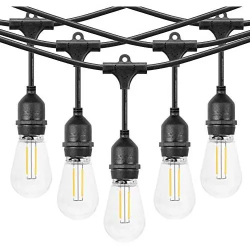 Outdoor Linkable 48ft led Heavy-Duty String Light with 15+1(Spare) 2W Energy-Saving PC Shatterproof Bulbs 3000K Warmwhite for Patio Garden Backyard Porch Outdoor Linkable 48ft led Heavy-Duty String Light with 15+1(Spare) 2W Energy-Saving PC Shatterproof Bulbs 3000K Warmwhite for Patio Garden Backyard Porch