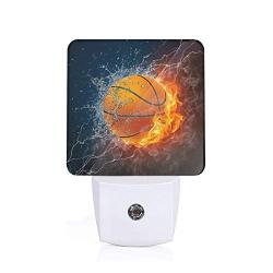 ice and fire Basketball Night Light Plug in White LED Lamp with Dusk to Dawn Sensor for Home Decor Kids Bedroom Hallway Bathroom Kitchen