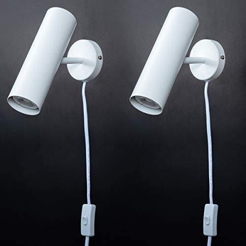 Modern Plug in Wall Sconce, Minimal Swivel Wall Lamp Lighting Matte Black Wall Sconce with Switch Cord for Bedroom, Mirror, Display Spot Light, Pck of 2.