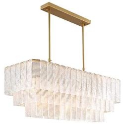 Moooni Modern Luxury Rectangular Crystal Chandelier Rectangle Pendant Light Fixture for Kitchen Island Dining Room Gold Finish L40” x W15” x H14”