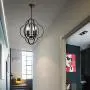 VINLUZ Farmhouse Chandeliers 4-Light Black Finish Metal Globe Orbits Kitchen Island Pendant Lighting with Pivoting Interlocking Rings, Modern Ceiling Hanging Lamp for Dining Room Bedroom Hallway