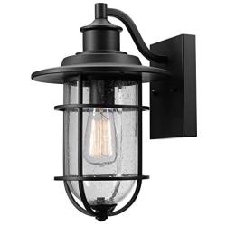 Globe Electric 44094 Turner 1-Light Indoor/Outdoor Wall Sconce, Black with Seeded Glass Shade