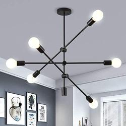 Ganeed Sputnik Chandelier,6 Lights Modern Pendant Light,Industrial Vintage Black Flush Mount Ceiling Light Fixtures for Dining Room Kitchen Island Bedroom