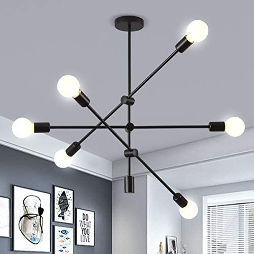 Ganeed Sputnik Chandelier,6 Lights Modern Pendant Light,Industrial Vintage Black Flush Mount Ceiling Light Fixtures for Dining Room Kitchen Island Bedroom