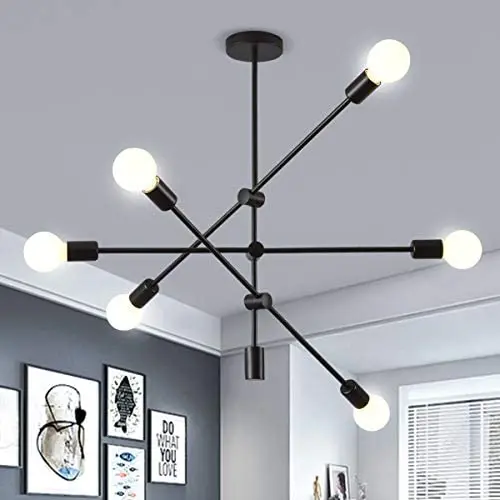 Ganeed Sputnik Chandelier,6 Lights Modern Pendant Light,Industrial Vintage Black Flush Mount Ceiling Light Fixtures for Dining Room Kitchen Island Bedroom