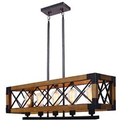 KOSTOMO Wood Kitchen Island Lighting Farmhouse Pendant Dining Room Chandelier Hanging Fixture Ceiling Light 5 E26 Lights