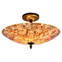 Tiffany Ceiling Fixture, Artzone Handcrafted Tiffany Ceiling Lamp, Stain Glass Flush Ceiling Lamps for Foyer, Living Room, Dining Room, Bedroom, Bathroom - 16'' Natural Shell Lampshade