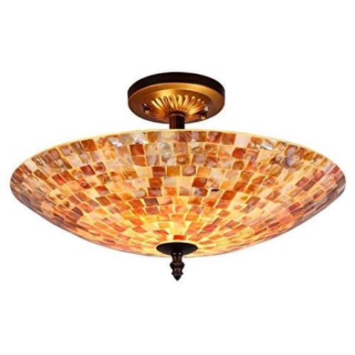 Tiffany Ceiling Fixture, Artzone Handcrafted Tiffany Ceiling Lamp, Stain Glass Flush Ceiling Lamps for Foyer, Living Room, Dining Room, Bedroom, Bathroom - 16'' Natural Shell Lampshade