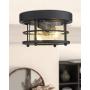 Emliviar 2-Light Round Ceiling Light Fixture, Farmhouse Flush Mount Ceiling Light 11 Inch, Black Finish, WE2085F BK