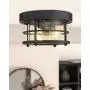 Emliviar 2-Light Round Ceiling Light Fixture, Farmhouse Flush Mount Ceiling Light 11 Inch, Black Finish, WE2085F BK