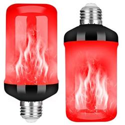 Y- STOP LED Flame Effect Fire Light Bulb, Upgraded 4 Modes Flickering Fire Christmas Decorations Lights, E26 Base Flame Bulb with Upside Down Effect (Red 2 Pack)