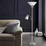 Oneach Ronald Torchiere Floor Lamp with Reading Light Silver Metal Standing Mother/Daughter Torch Lamps with Frosted Glass Shade for Living Room, Bedroom, Nickel Plated Finish