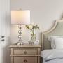 WINGBO 28 Inches Elegant Table Lamps Set of 2, Modern Bedside Light for Living Room Bedroom Accent, Modern Stacked Ball Body and White Linen Tapered Drum Shades