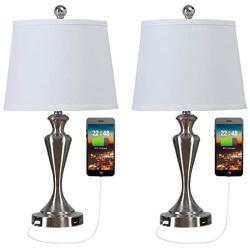 Falflor Table Lamps Set of 2 Vantage Nightstand Lamps with USB Charge Port for Bedroom Guest Room Dining Room