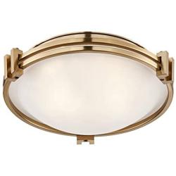 Deco Modern Ceiling Light Flush Mount Fixture Warm Brass 12 3/4'' Wide Satin White Glass Bowl for Bedroom Kitchen Living Room Hallway Bathroom - Possini Euro Design