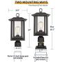 Beionxii Outdoor Post Light Fixture, Set of 2 Large Exterior Post Lantern with 3-Inch Pier Mount Base, Sand Textured Black with Clear Glass(9''W x 16.75''H) - A197P-2PK