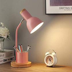 LITFAD Adjustable Iron Dome Task Light Study Lighting Nordic LED Reading Book Light Modern LED Table Light Bedside Lamp with Pen Container for Bedroom Study Room Office Reading-Eye-Caring - Pink