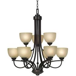 Bennington Italian Bronze Chandelier 28 1/4'' Wide Modern Antique Amber Glass Scroll Arm 9-Light Fixture for Dining Room House Foyer Kitchen Island Entryway Bedroom Living Room - Franklin Iron Works