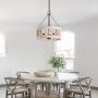 Distressed White Farmhouse Wood Chandelier, Wood Durm Pendant Lighting for Kitchen, Dining Room, Living Room