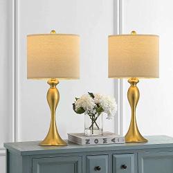 OYEARS Modern Table Lamps Set of 2 for Bedroom 24.25“ Nightstand Lamp for Living Room Bedside Table Lamp with Linen Lamp Shade Gold