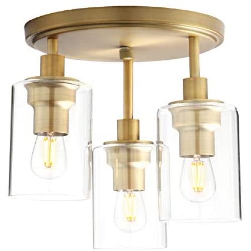 Pathson Industrial Ceiling Light Fixture, 3-Light Semi Flush Mount Ceiling Lamp with Glass Shade, Ceiling Chandelier Light for Hallway Loft Kitchen Bar Dining Room