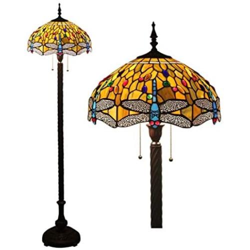 Tiffany Style Dragonfly Floor Lamps，16 Inch Stained Glass Shade Floor Lights Zipper Switch Decoration Reading Lamps for Living Room/Bedroom/Office, E27 110v, 240v (Design : 1)