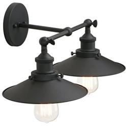 Pathson Industrial Bathroom Wall Sconce Lighting, 2-Light Vintage Bathroom Vanity Light Fixtures, Mid Century Wall Lamps for Bedroom, Living Room, Matte Black Metal Finished (Black)