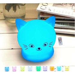 Cat Lamp Pacefic Cute Kawaii Kitty LED Night Light Gift Ideas for Women New Mom Teen Girls Kids Baby Children Infant Toddler Nursery Bedroom Decor Soft Silicone 9 Color Changing Touch Sensor, Remote