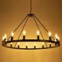 Wellmet Matte Black Wagon Wheel Chandelier 16-Light Diam 47 inch, Farmhouse Rustic Industrial Country Style Large Round Pendant Light Fixture for Dining Room, Living Room