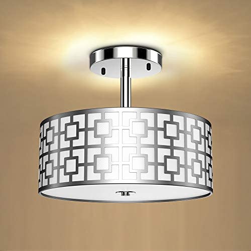 DLLT Semi Flush Mount Ceiling Light, 3-Lights Modern Entry Light Fixture Ceiling Hanging with Drum Shade for Bedroom, Dining Room, Kitchen, Hallway, Entry, Foyer, Living Room, Rushed Chrome Finish DLLT Semi Flush Mount Ceiling Light, 3-Lights Modern Entry Light Fixture Ceiling Hanging with Drum Shade for Bedroom, Dining Room, Kitchen, Hallway, Entry, Foyer, Living Room, Rushed Chrome Finish