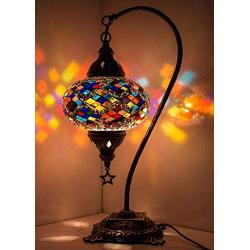 Stunning Handmade Turkish Moroccan Mosaic Glass Colorful Boho Table Desk Bedside Lamp Light Lampshade (Multicolor)