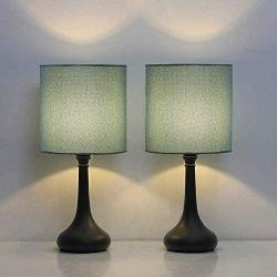 HAITRAL Modern Table Lamps, Vintage Bedside Lamps, Nightstand Lamps Set of 2 for Bedroom, Family Room, Living Room with Metal Base Fabric Lamp Shade - CadetBlue