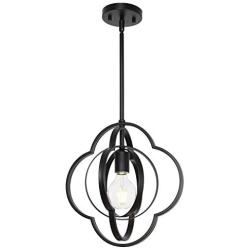 VINLUZ Modern Pendant 1-Light Sphere Black Dining Room Lighting Metal Orbits Globe Chandeliers with Pivoting Interlocking Rings, Industrial Ceiling Light Fixtures Kitchen Island Hallway