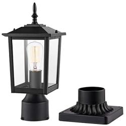 CINOTON Outdoor Post Light Fixtures, Modern 1- Light Exterior Post Lantern with 3-Inch Pier Mount Base Aluminum Housing Plus Clear Glass Waterproof Patio Pole Lights