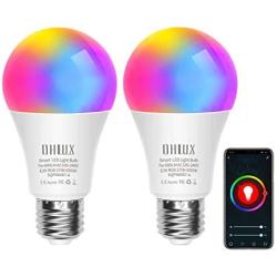 OHLUX Smart WiFi LED Light Bulb, Works with Alexa and Google Home Assistant (No Hub Required), RGBCW Multi Color Changing Bulb, A19 E26 7W(60W Equivalent), 2-Pack