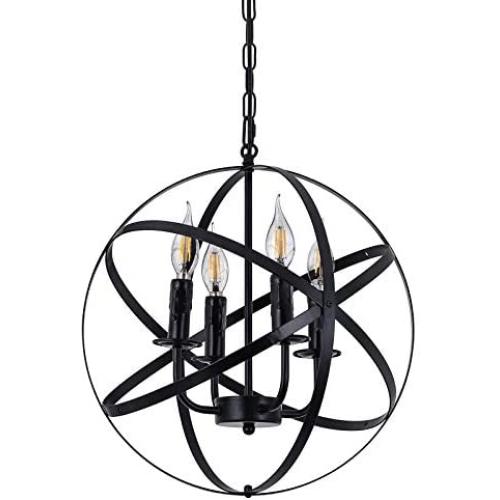 Farmhouse Pendant Light Fixture 4 Light,Globe Foyer Chandelier,Industrial Metal Pendant Lights Island Kitchen Dining Room