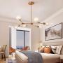 Modo Lighting Modern Sputnik Chandelier Brushed Brass Hanging Lamp Industrial Flush Mount Ceiling Light Fixture Adjustable Hanging Lamp for Living Room Restaurant E26(6-Light)