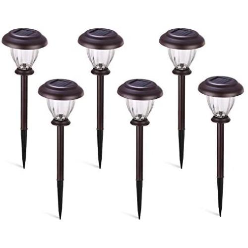 SUNWIND Solar Pathway Lights Outdoor Waterproof Glass Landscape Lights 6-Pack Warm White LED for Garden,Path,Patio Yard,Walkway and Driveway (Bronze Metal)