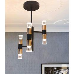 Joyxeon 6-Light Black and Gold Chandelier, LED Modern Chandeliers, Mid Century Ceiling Light Fixture, Industrial Pendant Lighting for Dining Room, Living Room, Kitchen, Entryway, 3000K 1500LM Bright