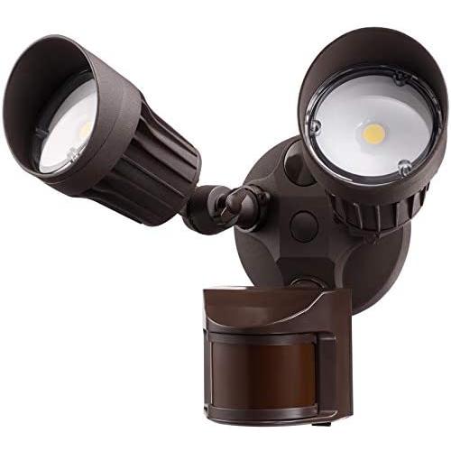 LEONLITE LED Security Lights, Motion Sensor Flood Light Outdoor, 20W(150W Equiv.), Waterproof IP65, 5000K Daylight , ETL Listed, Adjustable 2-Head Outdoor Lighting, Bronze