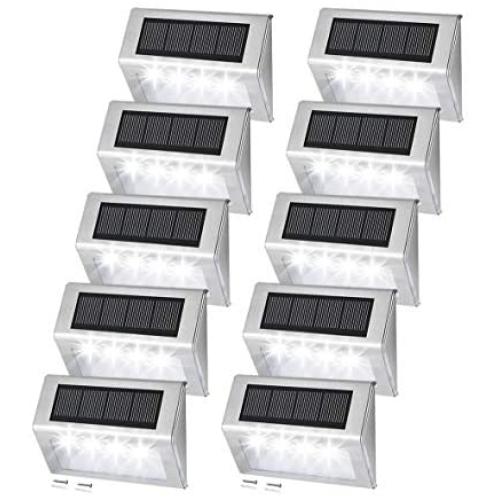 Albertu 10 Pack Solar Deck Lights 4LED Solar Stair Light Stainless Steel Waterproof Outdoor Security Lamps for Step Stairs Pathway - White Light