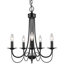 LALUZ Black Chandelier Farmhouse Rustic 5-Light Fixture with 2-Layer for Dining & Living Room, Bedroom, Kitchen and Foyer