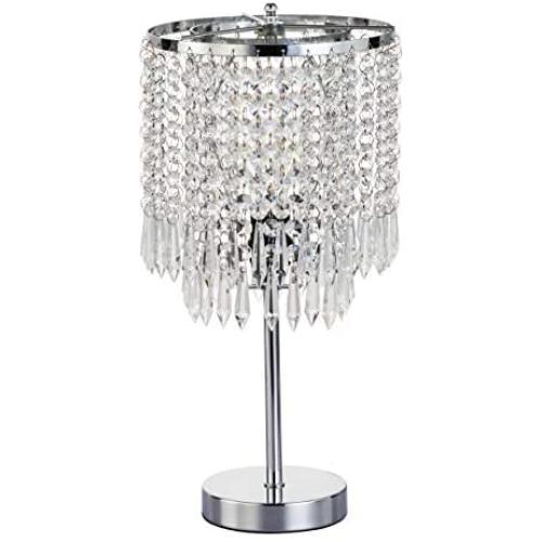 FERWVEW Decorative Chrome Glam Nightstand Crystal Bedside Table lamp, Elegant Desk Lamp for Bedroom Living Room Dining Room Coffee Table Bookcase 7.97” D x 15.7” H