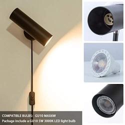 Modern Plug in Wall Sconce, Minimal Swivel Wall Lamp Lighting Matte Black Wall Sconce with Switch Cord for Bedroom, Mirror, Display Spot Light