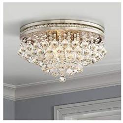 Regina Modern Ceiling Light Flush Mount Fixture Brushed Nickel 15 1/4'' Wide Crystal Droplets for Bedroom Kitchen Living Room Hallway Bathroom - Vienna Full Spectrum